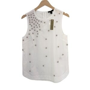 NWT J. Crew White Floral Sequin Sleeveless Cotton Top Size 4